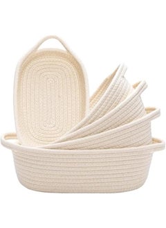 Ellipse Storage Basket 5-piece Set- Natural Cotton Rope Woven Baskets for Organizing Small Basket Bins Storage, Shelf Storage Baskets for Organizing, Bathroom Organization Bin (White)
