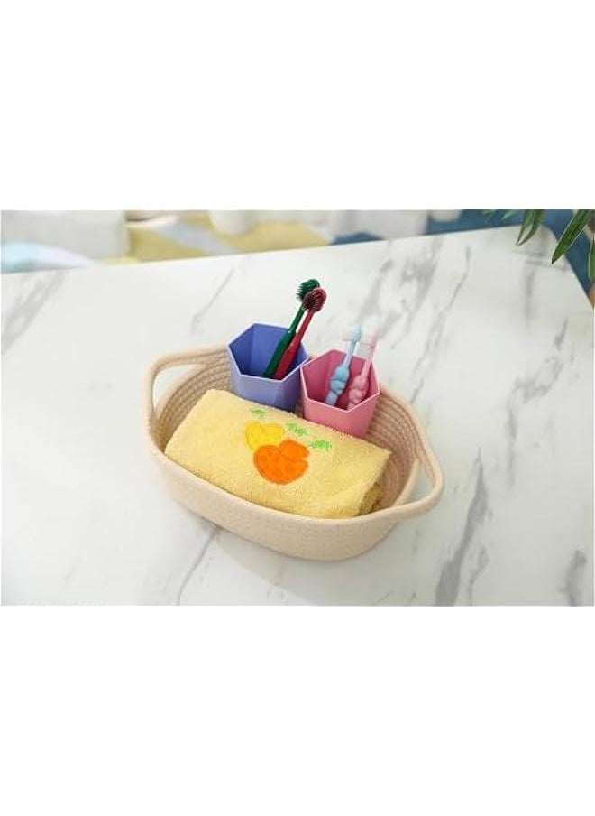 HOOKOR - Ellipse Storage Basket 5-piece Set- Natural Cotton Rope Woven Baskets for Organizing Small Basket Bins Storage, Shelf Storage Baskets for Organizing, Bathroom Organization Bin (White) - Image 1