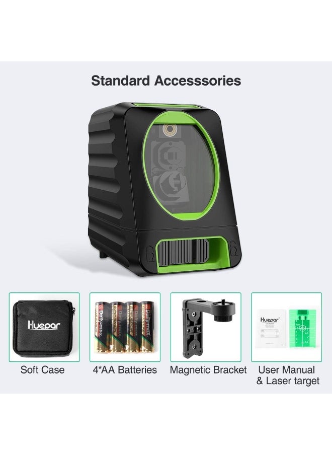 Huepar - Self-Leveling Laser Level -  Box-1G 150Ft/45M Outdoor Green Cross Line Laser Level With Vertical Beam Spread Covers Of 150°, Selectable Laser Lines, 360° Magnetic Base And Battery Included - Image 1