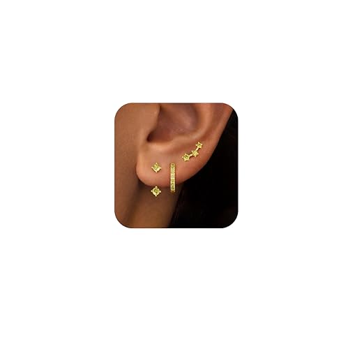 Poxtex Gold Olive Green Earrings Set for Women, August Birthstone Trendy Jewelry Gifts, Dainty Huggie Hoop Jacket Studs Earring Stack for Multiple Piercing - Image 5
