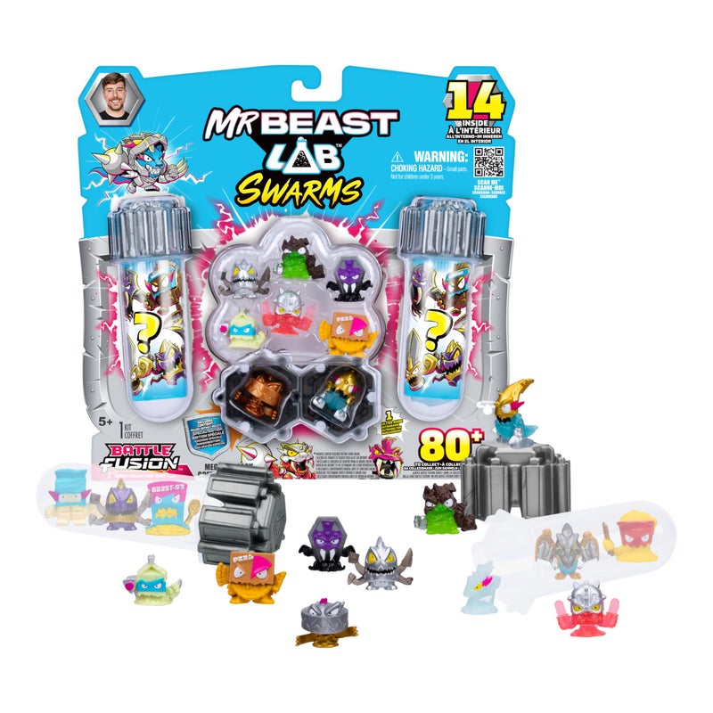 MrBeast Lab Swarms Battle Fusion Mega Lab Pack – 14 Micro Beasts with Ultra Rare Venus Bear Trap, 80+ Collectible Monsters, Stickers & Stackable Fusion Caps, Customizable Action Figures, Interactive Toy Set for Kids - Image 1