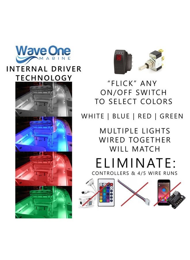 Wave One Marine 16" LED RGBW Courtesy Accent Boat Utility Light Strip | 12-24 Volt Internal Driver | White Blue Red Green | Interior Exterior Deck Gunnel Cockpit T Top Pontoon | Waterproof IP65 - Image 3