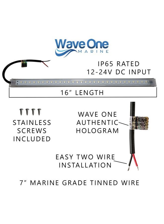 Wave One Marine 16" LED RGBW Courtesy Accent Boat Utility Light Strip | 12-24 Volt Internal Driver | White Blue Red Green | Interior Exterior Deck Gunnel Cockpit T Top Pontoon | Waterproof IP65 - Image 4