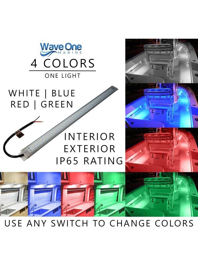 Wave One Marine 16" LED RGBW Courtesy Accent Boat Utility Light Strip | 12-24 Volt Internal Driver | White Blue Red Green | Interior Exterior Deck Gunnel Cockpit T Top Pontoon | Waterproof IP65 - Image 2