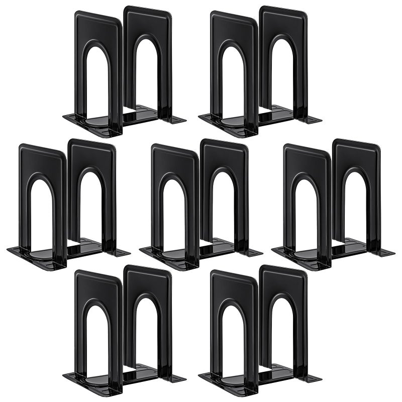 HappyHapi Book Ends, Non-Skid Metal Bookend Supports for Shelves, Heavy Duty Book End, Office Book Stopper, 6 x 5 x 6 Inches, 14 Pieces / 7 Pairs (Black) - Image 1