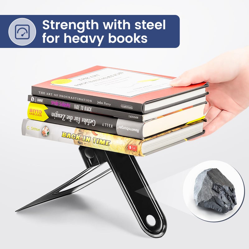 HappyHapi Book Ends, Non-Skid Metal Bookend Supports for Shelves, Heavy Duty Book End, Office Book Stopper, 6 x 5 x 6 Inches, 14 Pieces / 7 Pairs (Black) - Image 2