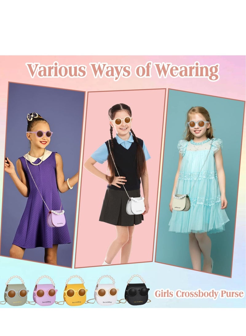 KASTWAVE 10 Pcs Toddler Wallets and Sunglasses Set for Girls Colorful Mini Pearl Handle Purse Princess Handbags with Pearl Handle for Girls Kids  - Image 3