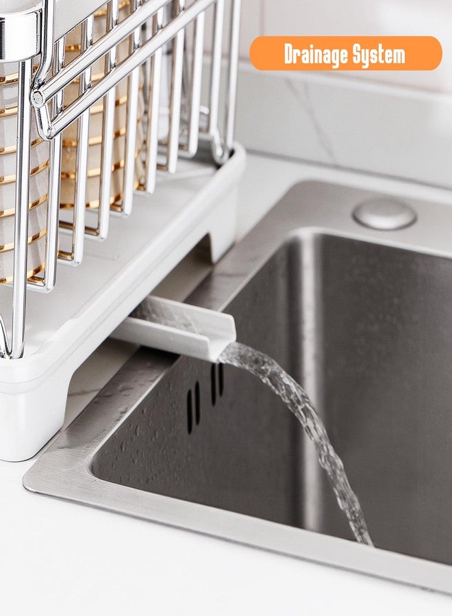 RUNMI Dish Drying Rack for Kitchen Counter, Stainless Steel Dish Rack with Drainboard, Wooden Handles, Large Capacity Countertop Dish Rack for Plates, Bowls, Cups & Utensils - Image 4