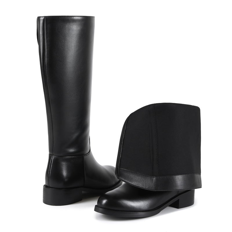 Abbleet 2026NEW Knee High Boots Winter Wide Calf Black Boots for Women Round Toe Side Zipper Low Block Heel Boots with Tall - Image 4