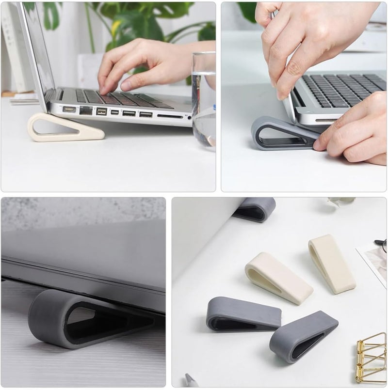 Adjustable Laptop Stand 4pcs Set – White Black Plastic Laptop Support Cooling Holder for Notebook Heightening and Heat Dissipation, Portable Computer Riser for Home Office Use - Image 3