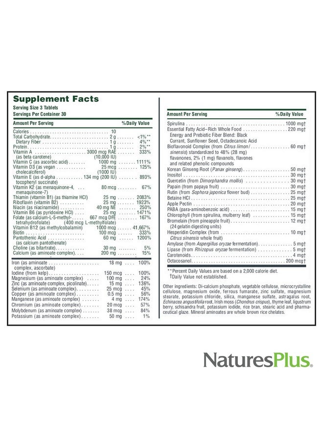 Nature's Plus Naturesplus Source Of Life Multivitamin Whole Foods Nutritional Supplement With Chelated Minerals Energy Booster 90 Vegetarian Tablets (30 Servings) - Image 5