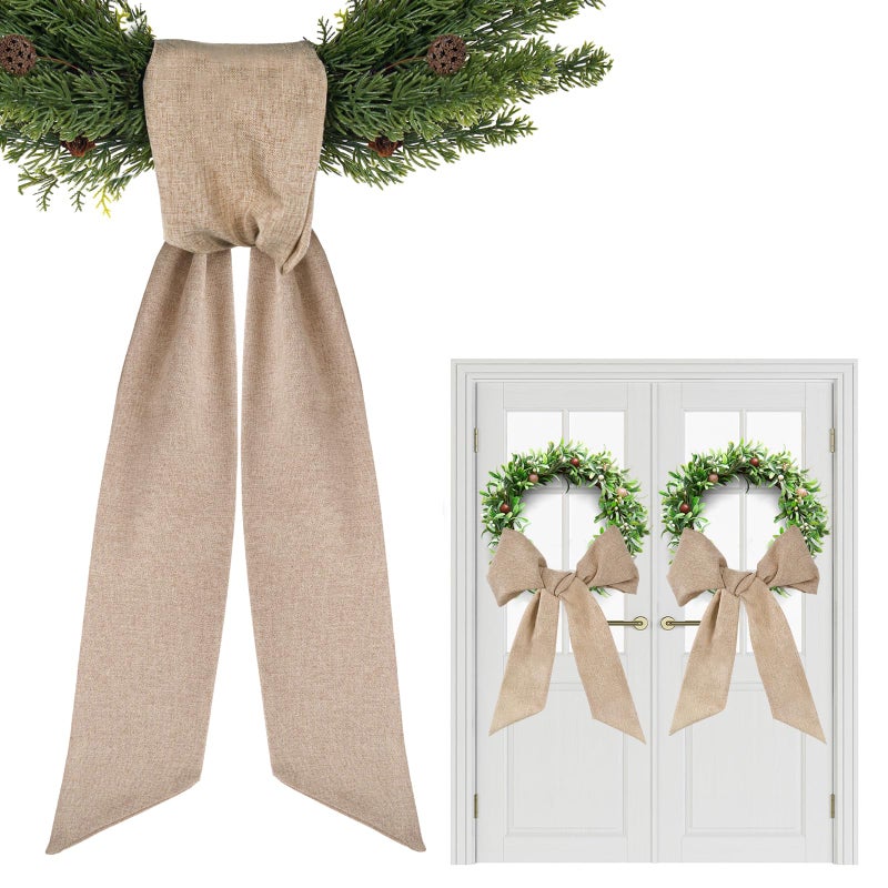PartyforU Wreath Sash for Front Door - 2 Pcs Rustic Blank Sash for Wreath in Farmhouse Window Wall, 55.5 Inch Plain Boho Wreath Sash for Embroidery Monogram Yard Porch Doorway Home Decor - Image 1