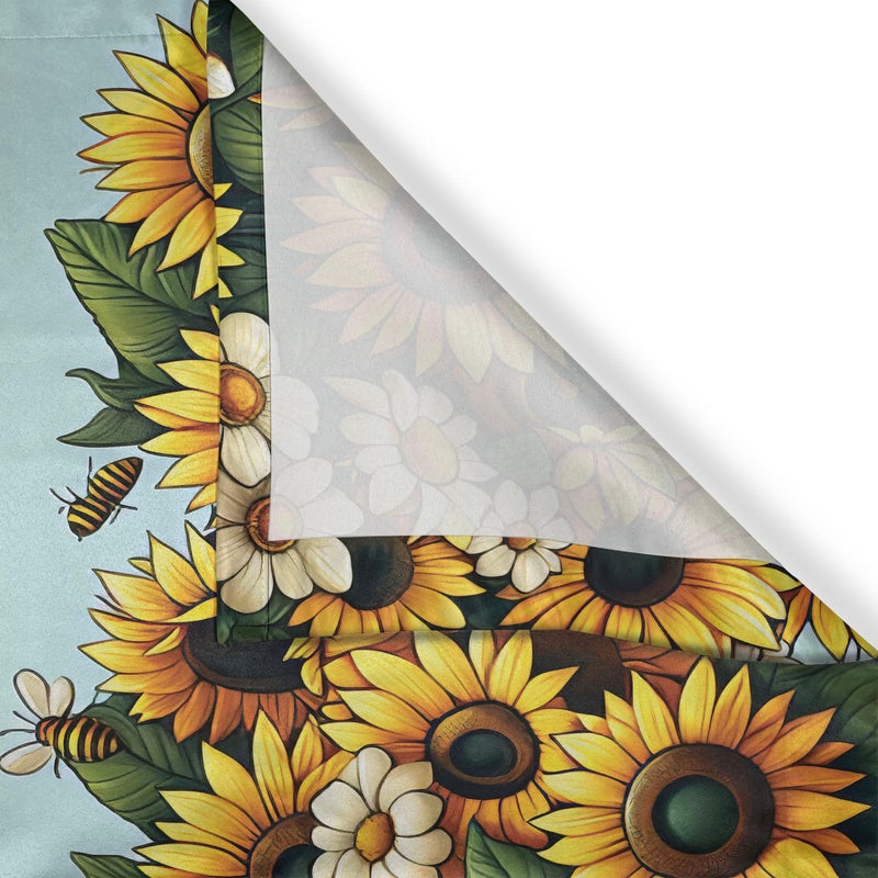 Ambesonne Sunflowers Kitchen Curtains  Dancing Bees with Leafy Summer Floral Garden with Modern Stripes  Window Drapes 2 Panel Set for Kitchen Cafe Decor  55"" x 39""  Mustard Seafoam Green - Image 3