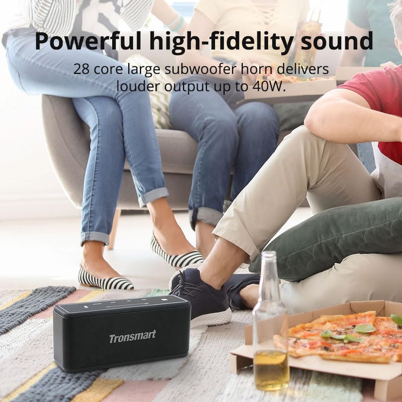 ترونسمارت مكبرات صوت Tronsmart Vallteng بلوتوث، مكبر صوت لاسلكي بقوة 40 واط مع بلوتوث 4.2، وقت تشغيل 15 ساعة، TWS، محرك مزدوج، ميكروفون مدمج، NFC، صوت جهير عميق، إضاءة خلفية LED للاستخدام الخارجي والداخلي (أسود) - Image 3