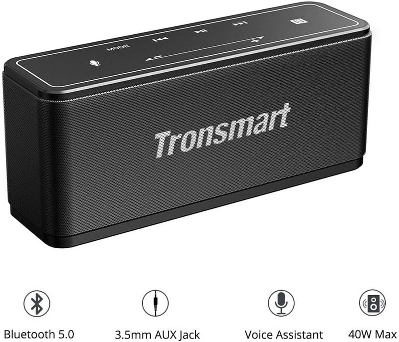 ترونسمارت مكبرات صوت Tronsmart Vallteng بلوتوث، مكبر صوت لاسلكي بقوة 40 واط مع بلوتوث 4.2، وقت تشغيل 15 ساعة، TWS، محرك مزدوج، ميكروفون مدمج، NFC، صوت جهير عميق، إضاءة خلفية LED للاستخدام الخارجي والداخلي (أسود) - Image 2