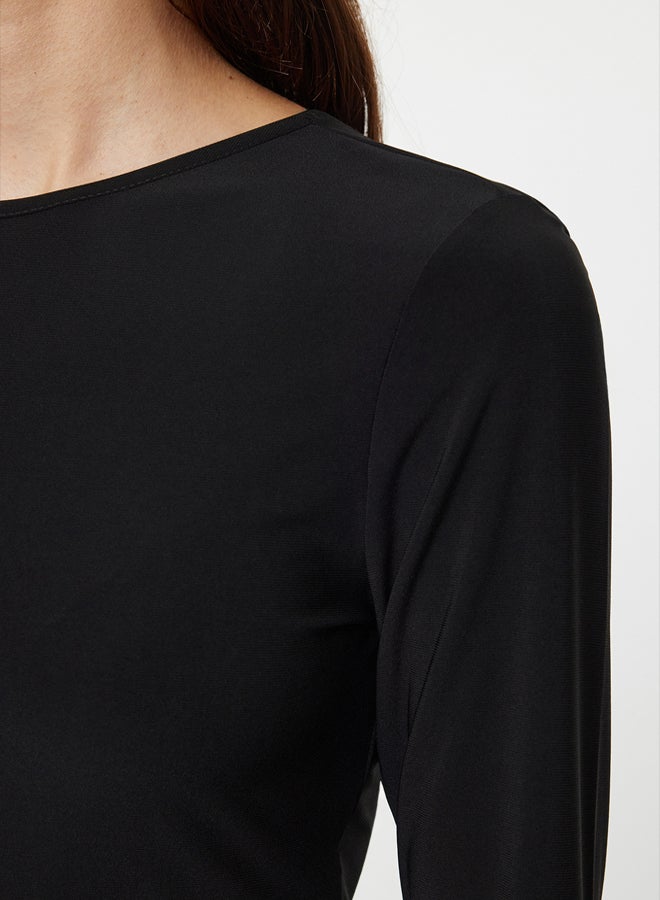Black Backless Bow Detailed Flexible Regular/Normal Pattern Knitted Blouse TWOAW25BZ00175
