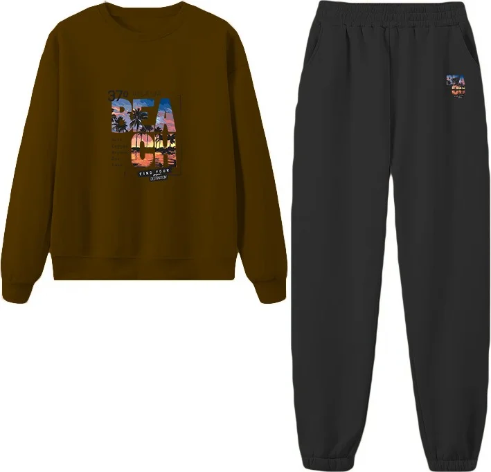 DogFish Tracksuit Oversize Beach Printed Tracksuit Brown