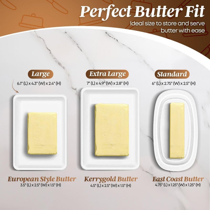 Flexzion Ceramic White European Butter Dish with Lid for Countertop (Large) - Wide 2 Stick Double Butter Holder for Counter, Cream Cheese Container Storage Keeper - Image 4