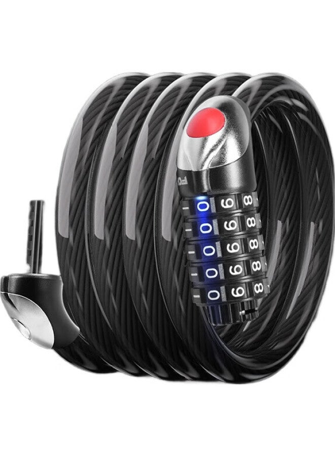 Forever Yongjiu Portable Bicycle Lock, Anti-Theft Lock, Steel Cable Lock For Bicycles And Electric Bikes, Combination Lock, 1.2 Meters, Silver Color With Light - Image 1