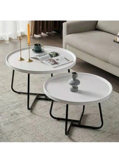Coffee Table Set of 2 Stackable MDF Top Side Table Round Set Table Combination Small Set Table Set Industrial Style Side Table Round for Living Room, Balcony