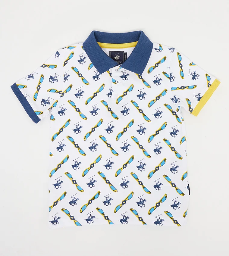 بيفرلي هيلز بولو كلوب بولو مطبوع بأكمام قصيرة وتفاصيل شعار