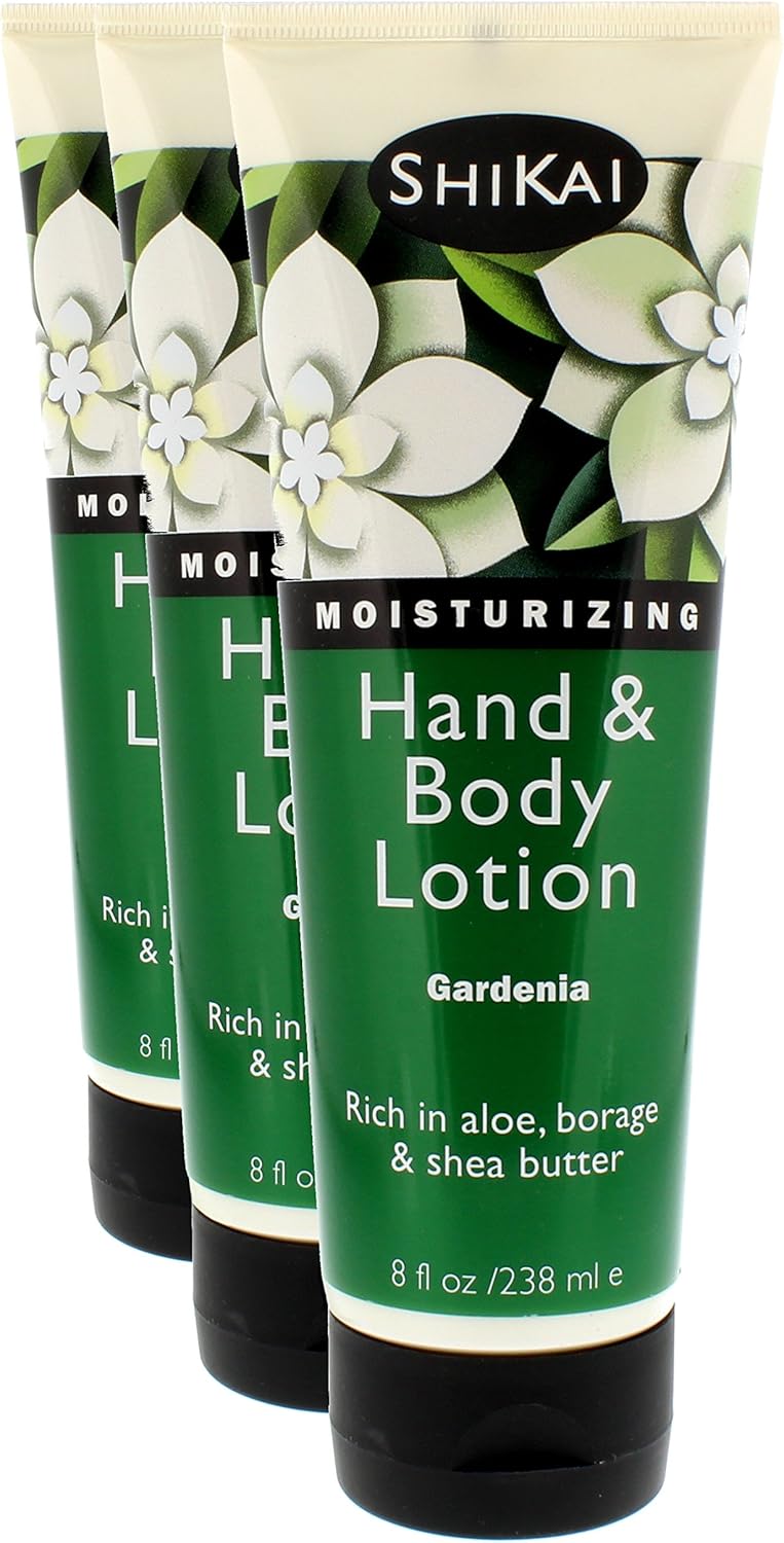 ShiKai Natural Moisturizing Hand & Body Lotion with Aloe, Borage, and Shea Butter - Gardenia Scent, 8 Ounce, Pack of 3 - Image 1