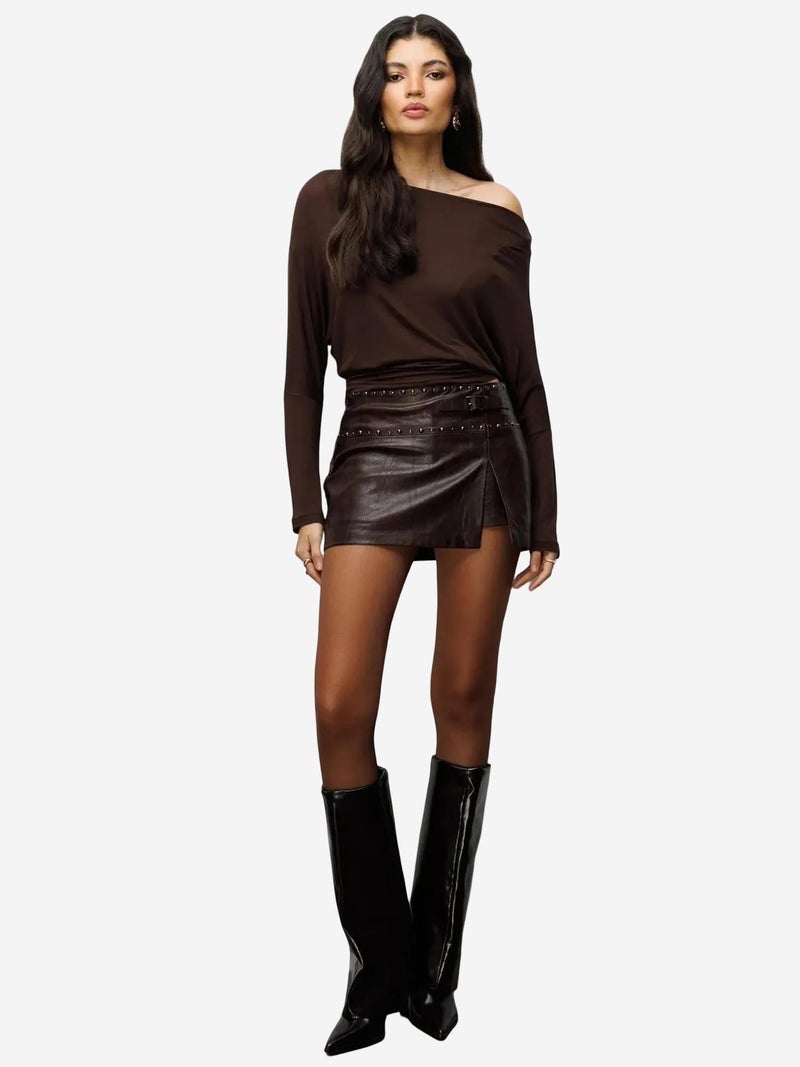 MIXRAY Asymmetrical Collar Slim Fit Crop Blouse with Cut Out - Image 3