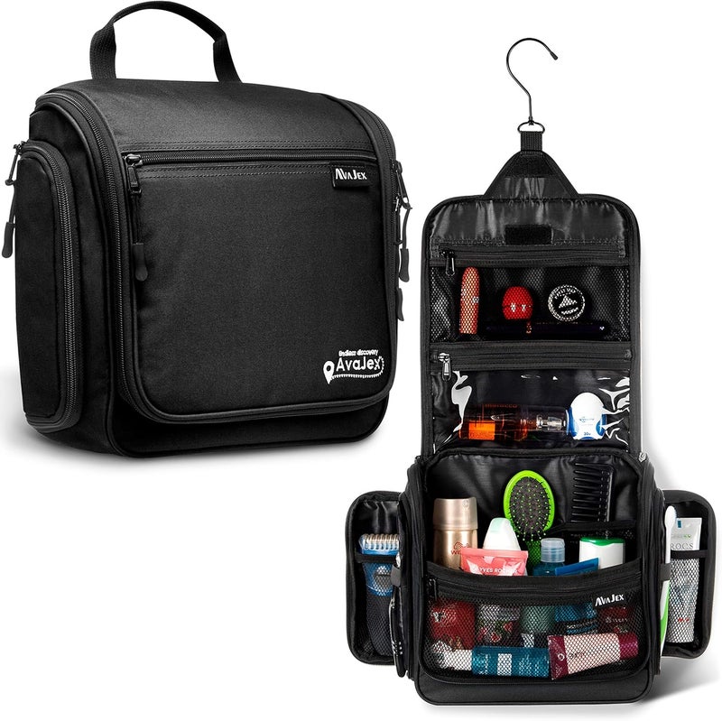 AvaJex Premium Hanging Travel Toiletry Wash Bag for Men and Women - Large Toiletry Organizer - Waterproof Hygiene Bag with Metal Swivel Hook, YKK Zippers and 19 Compartments for Toiletries, Makeup, Cosmetics Balanced structure - Image 1