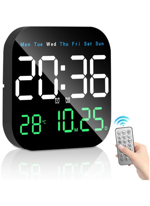 Digital Wall Clock, 9’ LED Digital Clock with Remote Control, Hanging and Standing, Suitable for Living Room Decoration, Week/Date/Temperature 3 Colours