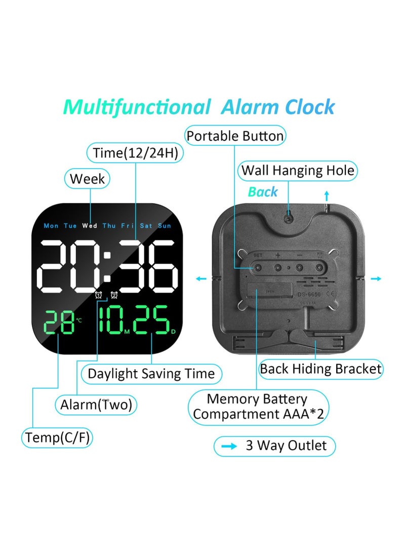 DAMAL - Digital Wall Clock, 9’ LED Digital Clock with Remote Control, Hanging and Standing, Suitable for Living Room Decoration, Week/Date/Temperature 3 Colours - Image 1