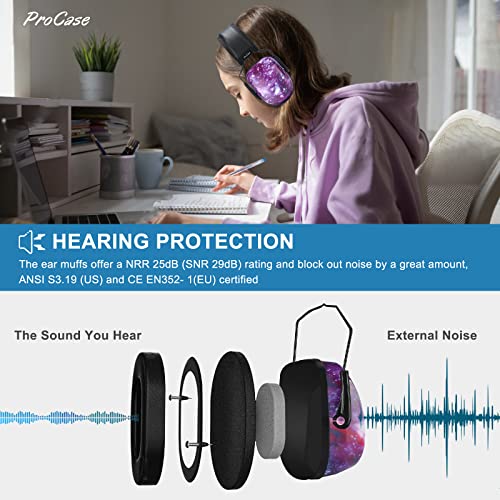 Procase حماية أذن الأطفال من بروكيس، سماعات إلغاء الضوضاء SNR 29 ديسيبل للأطفال المصابين بالتوحد، سماعات أذن عازلة للصوت للالعاب النارية، الرحلات الجوية، الحفلات - بنفسجي متلألئ - Image 3