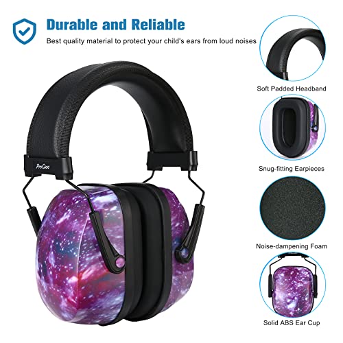 Procase حماية أذن الأطفال من بروكيس، سماعات إلغاء الضوضاء SNR 29 ديسيبل للأطفال المصابين بالتوحد، سماعات أذن عازلة للصوت للالعاب النارية، الرحلات الجوية، الحفلات - بنفسجي متلألئ - Image 4