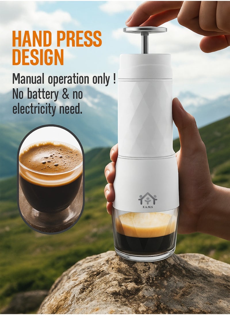 F.A.M.S Portable Espresso Maker 3-in-1 – Compatible with Coffee Powder, Nespresso® & Dolce Gusto® Capsules – Manual Hand Press Coffee Machine with Full Accessory Set – No Battery or Electricity Needed (White)  - Image 2