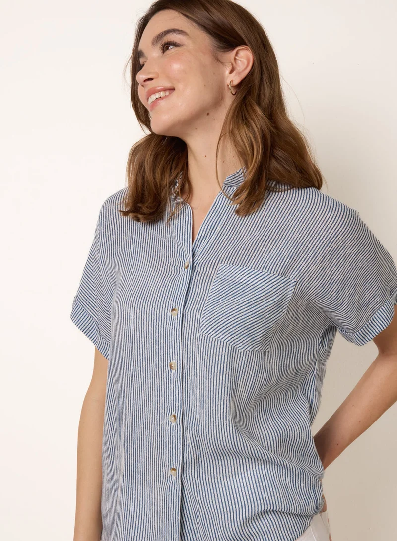 بلو فانيلا Stripe Button Front Shirt