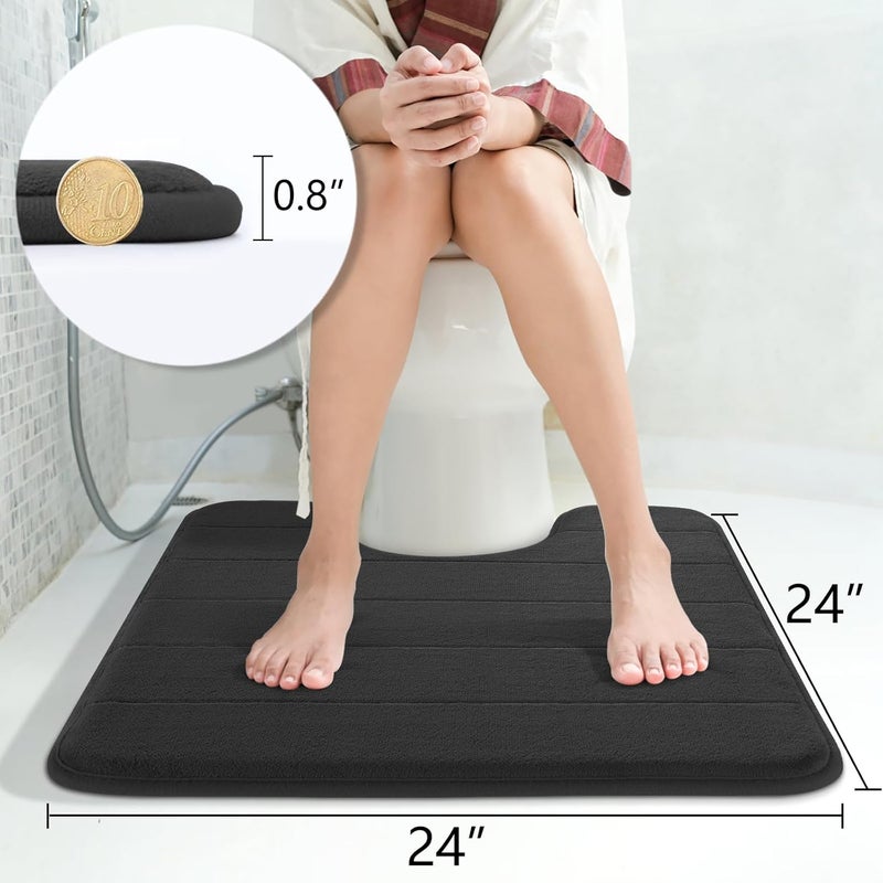 Yimobra Memory Foam Toilet Bath Mat U-Shaped, Commode Contour Rug, Soft and Comfortable, Super Water Absorption, Non-Slip, Thick, Machine Wash and Easier to Dry for Bathroom, 24 X 24 Inches, Black - Image 2