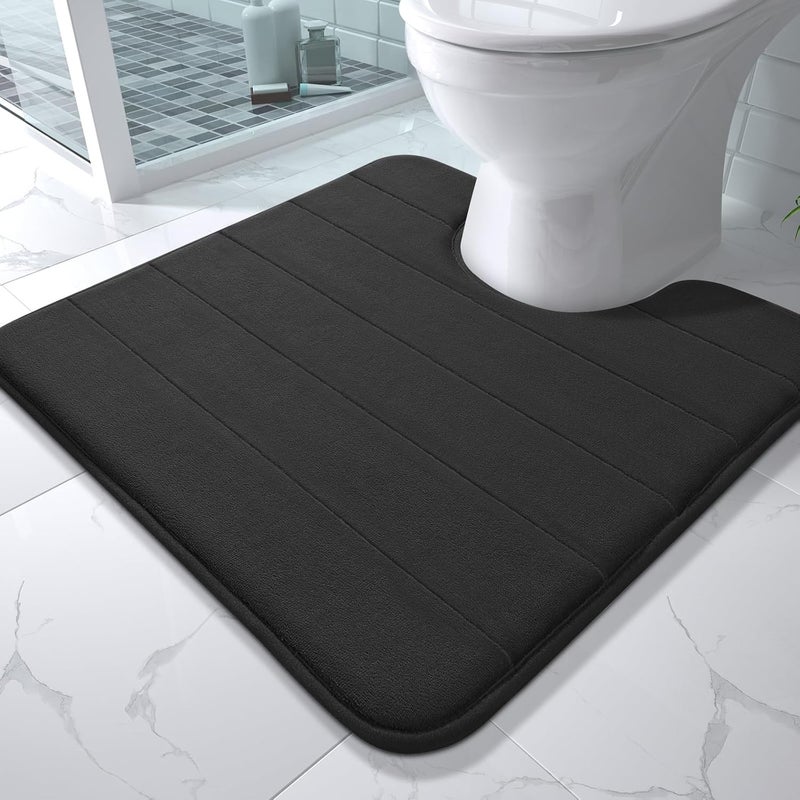 Yimobra Memory Foam Toilet Bath Mat U-Shaped, Commode Contour Rug, Soft and Comfortable, Super Water Absorption, Non-Slip, Thick, Machine Wash and Easier to Dry for Bathroom, 24 X 24 Inches, Black - Image 1