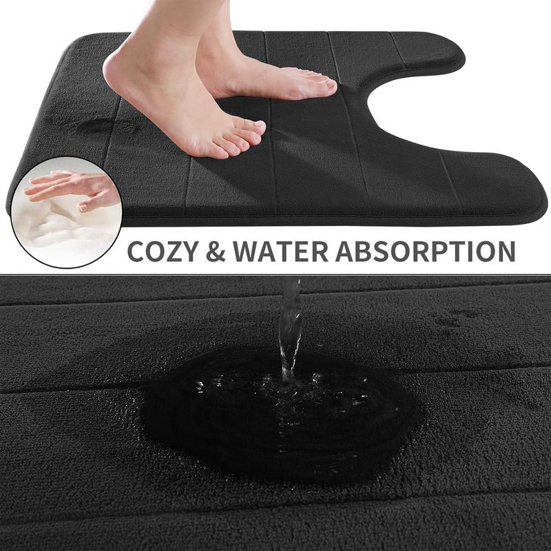 Yimobra Memory Foam Toilet Bath Mat U-Shaped, Commode Contour Rug, Soft and Comfortable, Super Water Absorption, Non-Slip, Thick, Machine Wash and Easier to Dry for Bathroom, 24 X 24 Inches, Black - Image 3