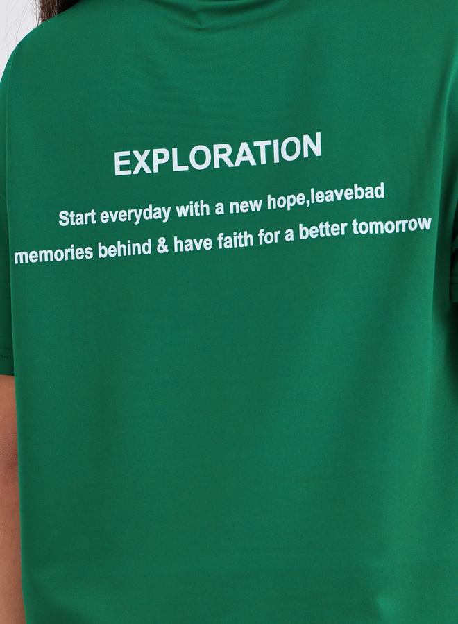 Styli Girls Dark Green Slogan T-Shirt and Legging Set - Image 2