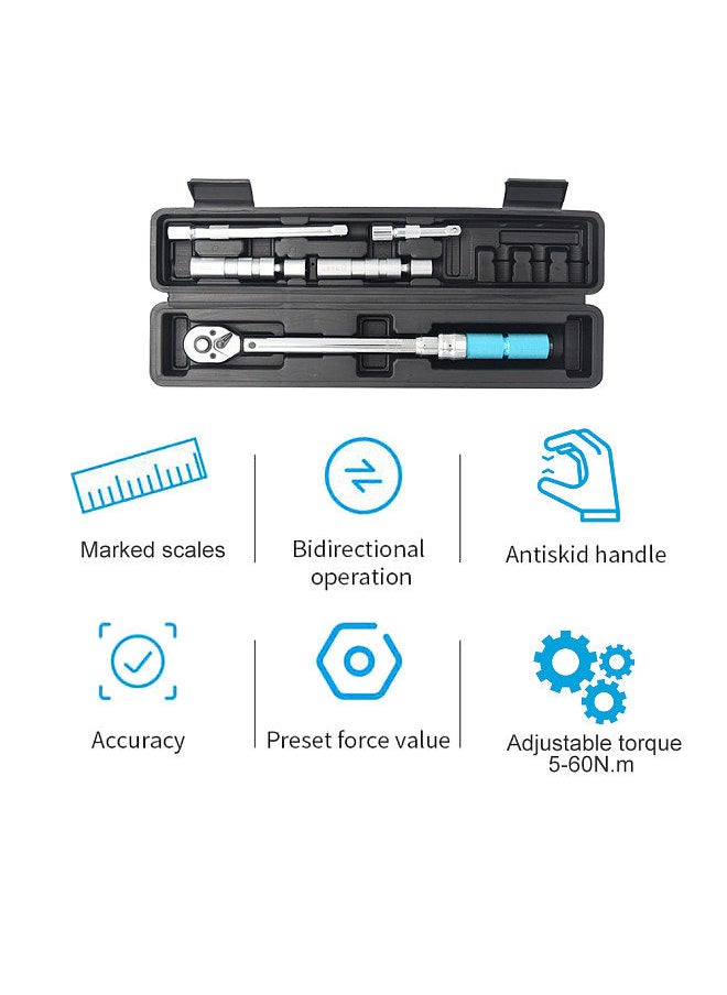 Generic - 5 PCS 3/8 Inch Drive Click Torque Wrench Kit with Storage Case 5 to 60N.m Adjustable Torque Ratcheting Torque Wrench Spark Plug Set Quick Release - Image 1
