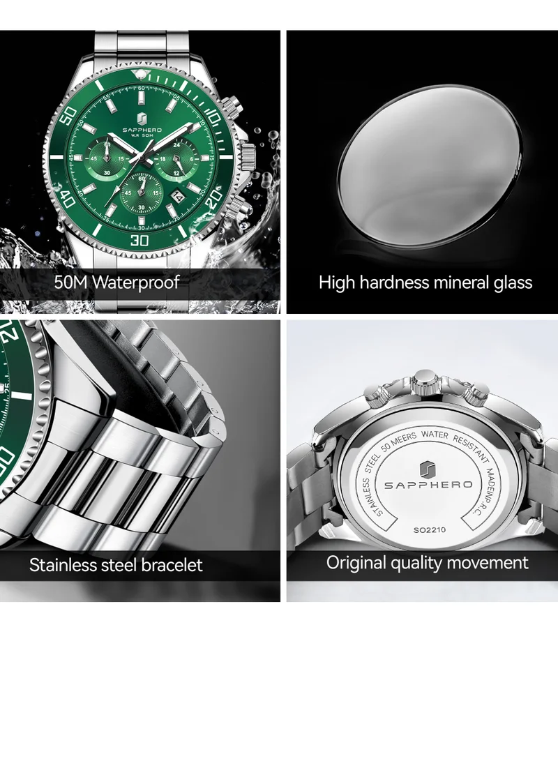 Sapphero  SAPPHERO Mens Watches Analog Quartz Chronograph Stainless Steel Watches for Men 50M Waterproof Men's Wrist Watches with Calendar Luxury Business Work Casual Watch Elegant Gifts for Men for Men | Best Price UAE