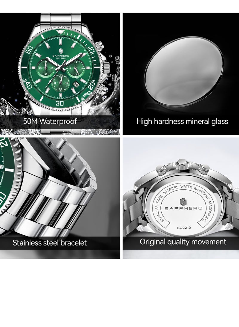 SAPPHERO Mens Watches Analog Quartz Chronograph Stainless Steel Watches for Men 50M Waterproof Men's Wrist Watches with Calendar Luxury Business Work Casual Watch Elegant Gifts for Men - Image 5