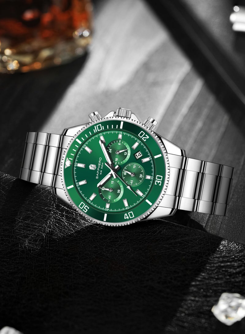 SAPPHERO Mens Watches Analog Quartz Chronograph Stainless Steel Watches for Men 50M Waterproof Men's Wrist Watches with Calendar Luxury Business Work Casual Watch Elegant Gifts for Men - Image 3
