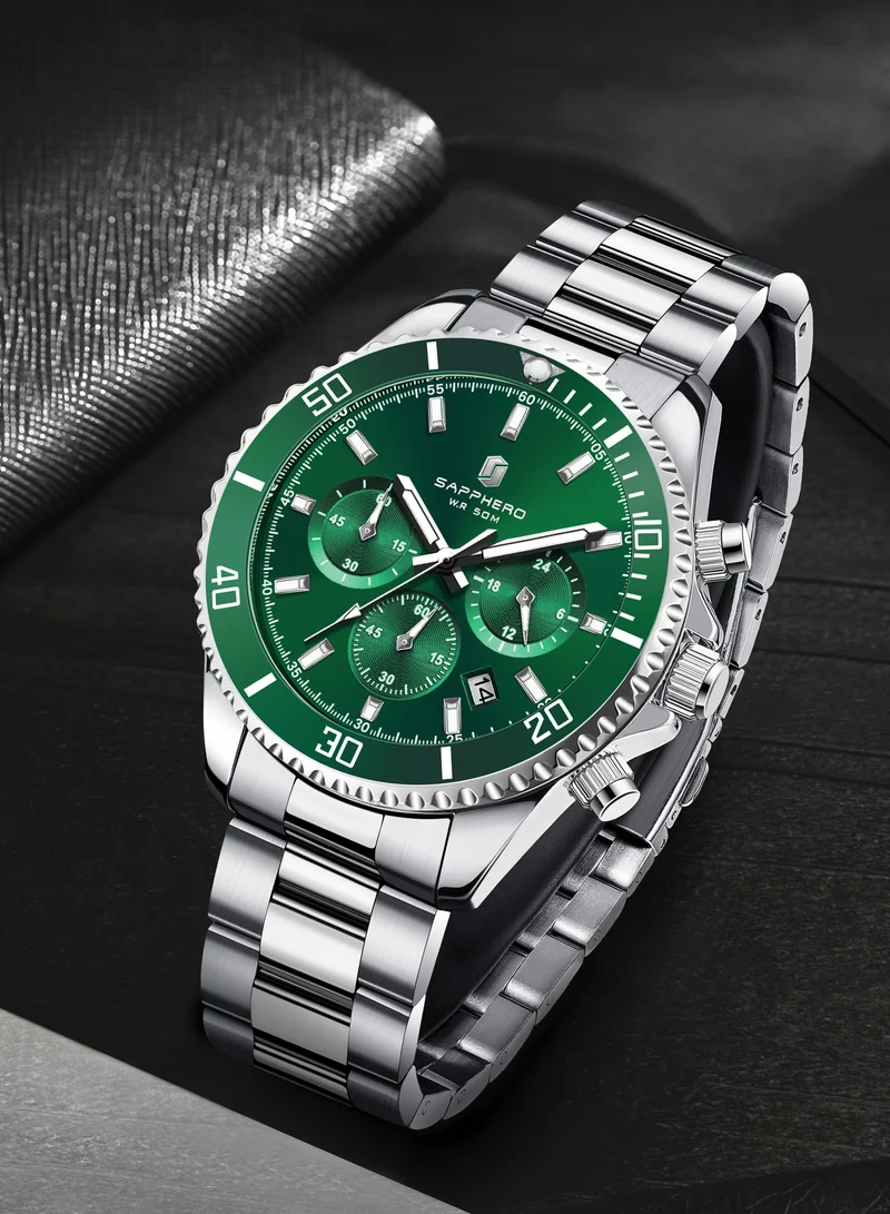 Sapphero SAPPHERO Mens Watches Analog Quartz Chronograph Stainless Steel Watches for Men 50M Waterproof Men's Wrist Watches with Calendar Luxury Business Work Casual Watch Elegant Gifts for Men