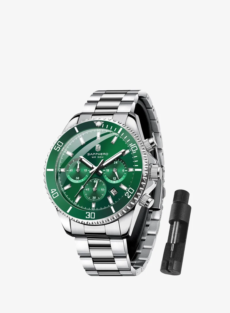 Sapphero SAPPHERO Mens Watches Analog Quartz Chronograph Stainless Steel Watches for Men 50M Waterproof Men's Wrist Watches with Calendar Luxury Business Work Casual Watch Elegant Gifts for Men
