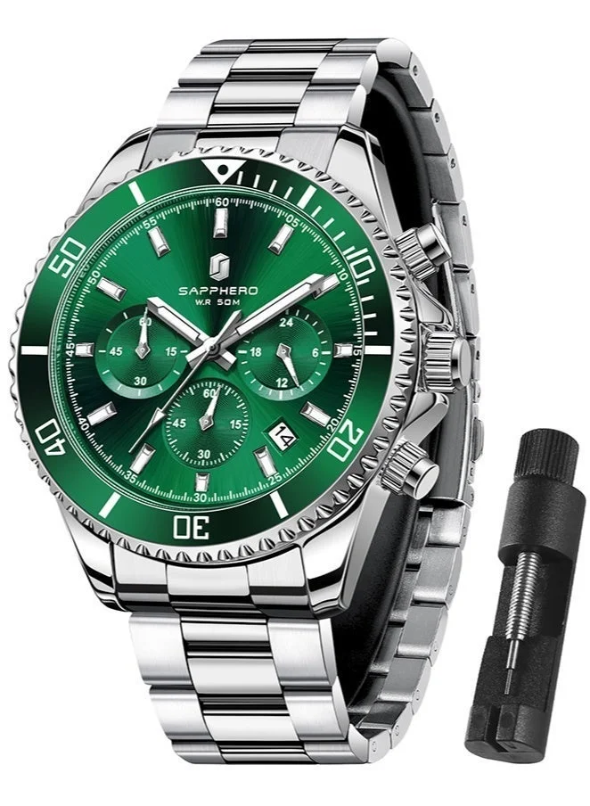 Sapphero SAPPHERO Mens Watches Analog Quartz Chronograph Stainless Steel Watches for Men 50M Waterproof Men's Wrist Watches with Calendar Luxury Business Work Casual Watch Elegant Gifts for Men