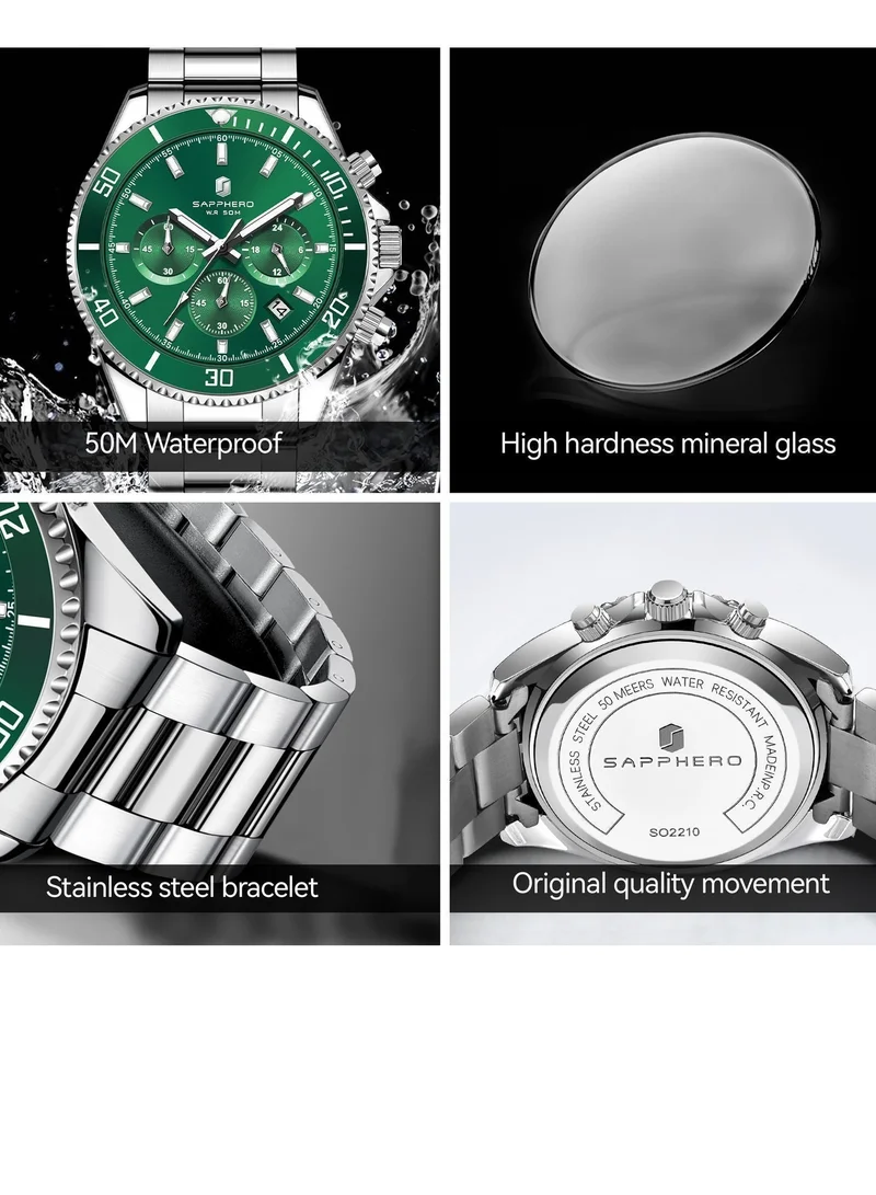 Sapphero 200 g SAPPHERO Mens Watches Analog Quartz Chronograph Stainless Steel Watches for Men 50M Waterproof Men's Wrist Watches with Calendar Luxury Business Work Casual Watch Elegant Gifts for Men for Men | Best Price UAE