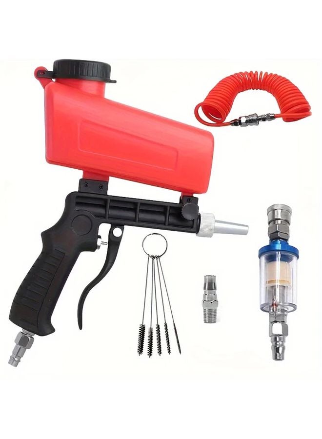 Red Handheld Pneumatic Sandblasting Gun Adjustable Gravity Supply Portable Rust Removal Tool - Image 1