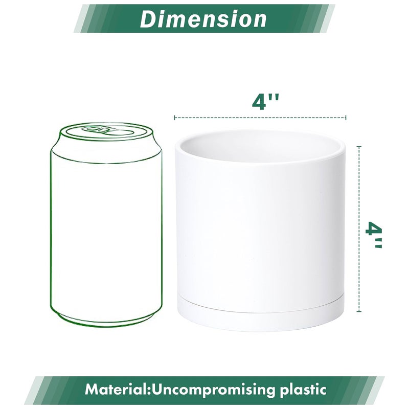 D'vine Dev 2 Pack 4 Inch Modern Plastic Plant Pots, Small Garden Planters for Plant with Drainage Holes and Saucers, White Color, 74-Z-E-1 - Image 2