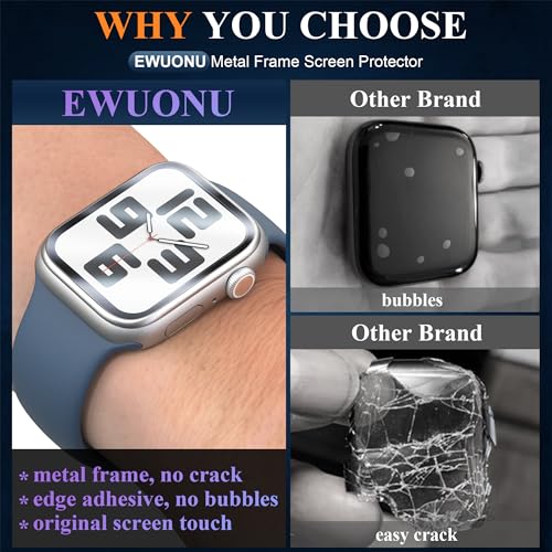 EWUONU [2 Pack] Tempered Glass Screen Protector for Apple Watch SE(2nd Gen)/SE Series 6/5/4 40mm, Metal Frame Full Coverage Waterproof Bubble-Free Anti-Scratch HD Clear Film for iWatch SE 2/SE/6/5/4 - Image 3