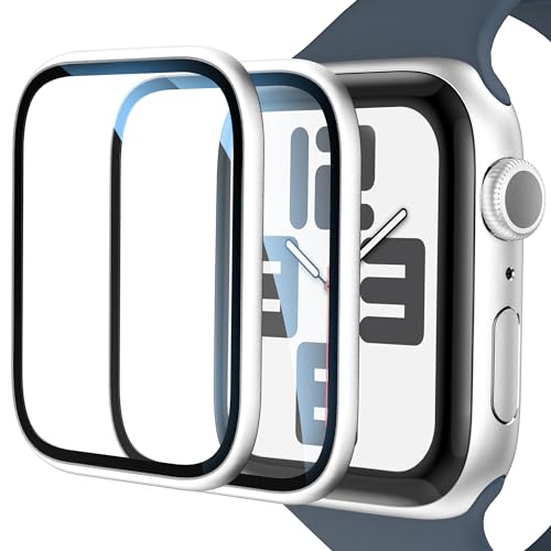 EWUONU [2 Pack] Tempered Glass Screen Protector for Apple Watch SE(2nd Gen)/SE Series 6/5/4 40mm, Metal Frame Full Coverage Waterproof Bubble-Free Anti-Scratch HD Clear Film for iWatch SE 2/SE/6/5/4 - Image 1